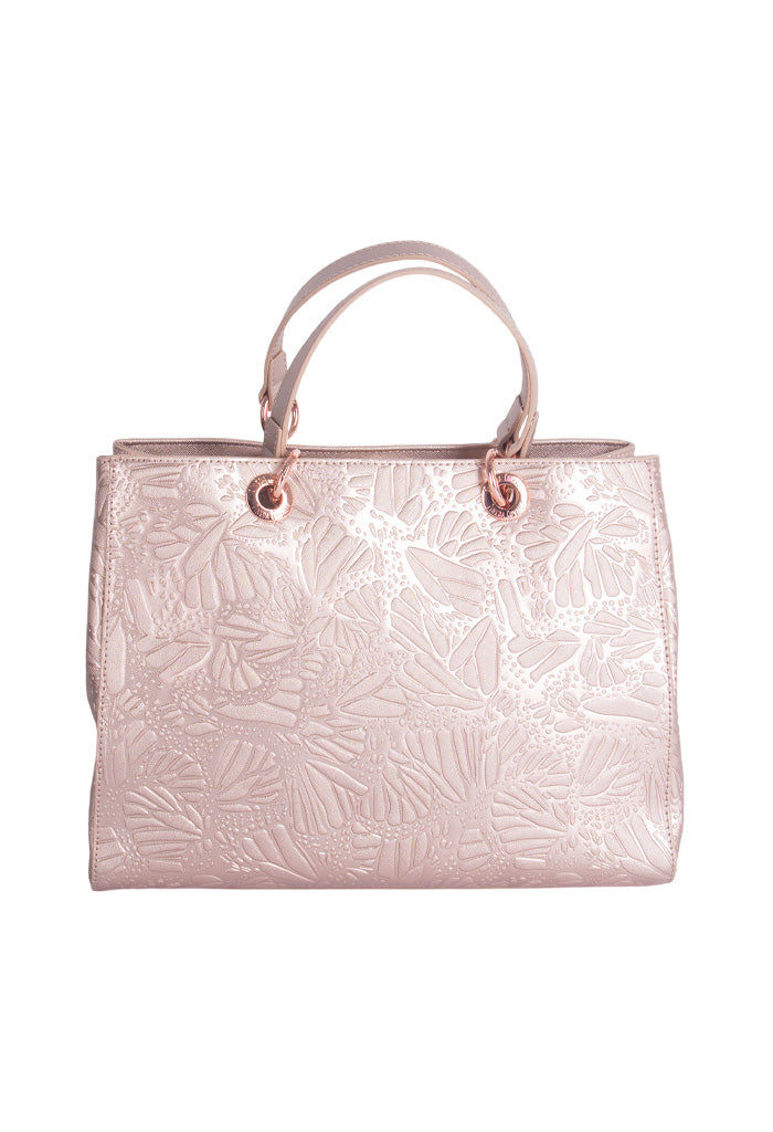 Bolsa Kaxan Saffiano Grabado Mariposa Oro Rosa