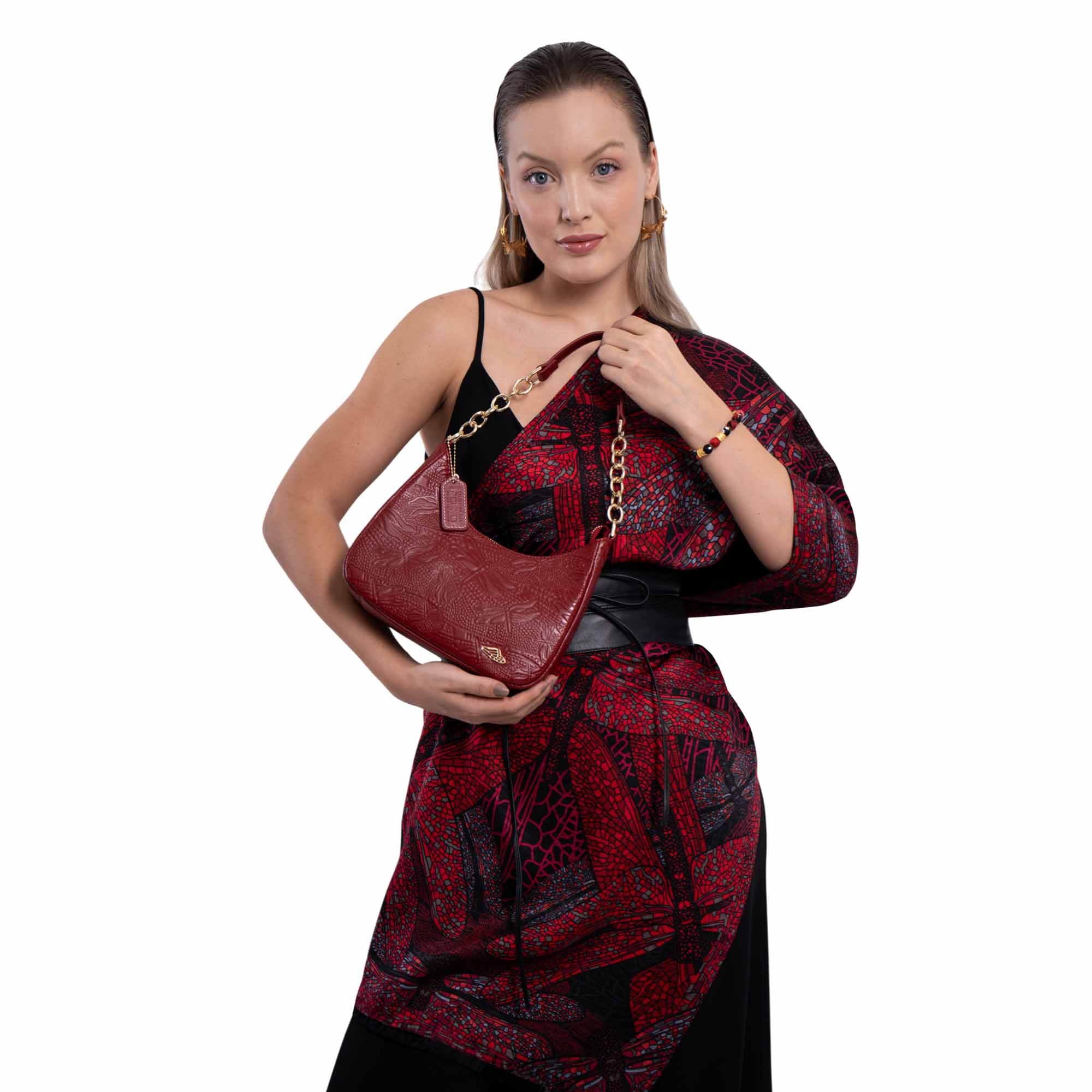 Bolsa Hobo Yax Piel Grabado Libélula