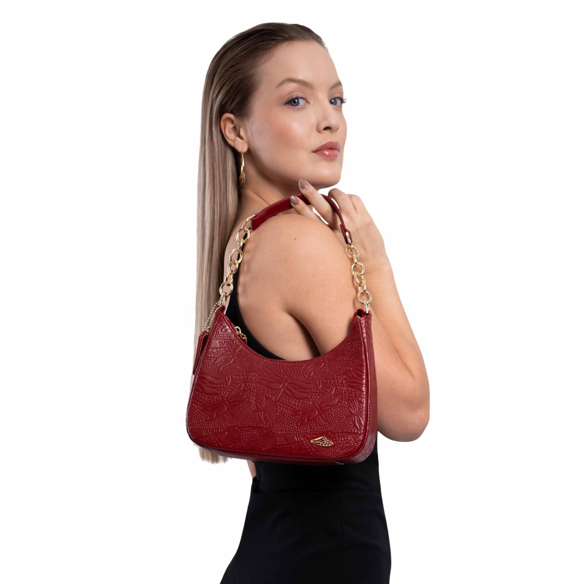 Bolsa Hobo Yax Piel Grabado Libélula