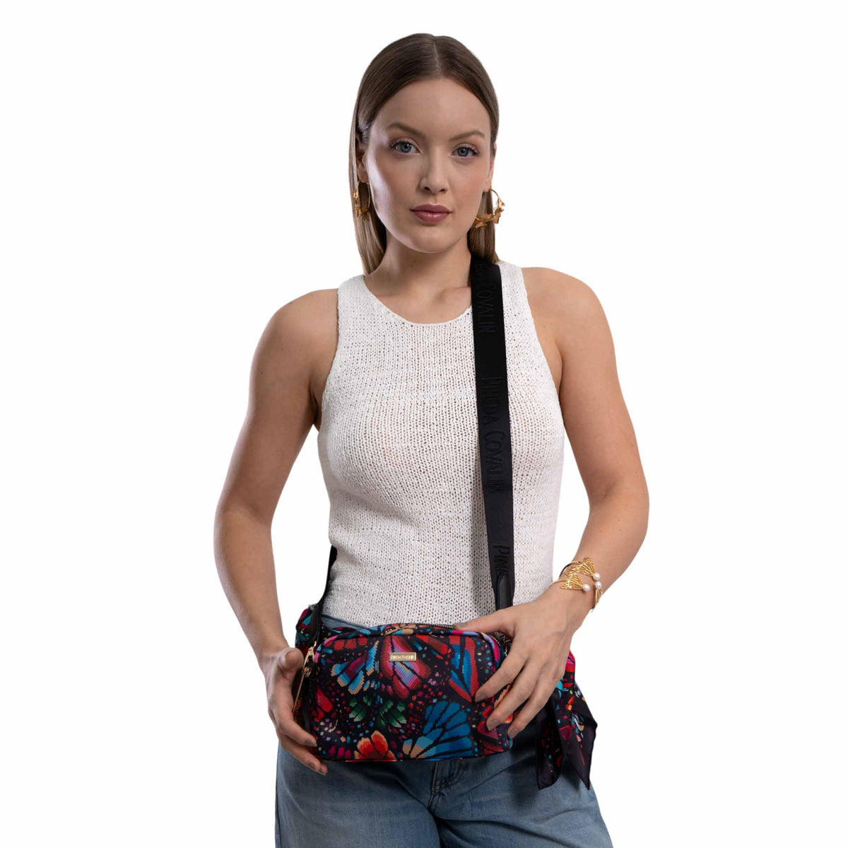 Crossbody Muxan Nylon Mariposa Bordada