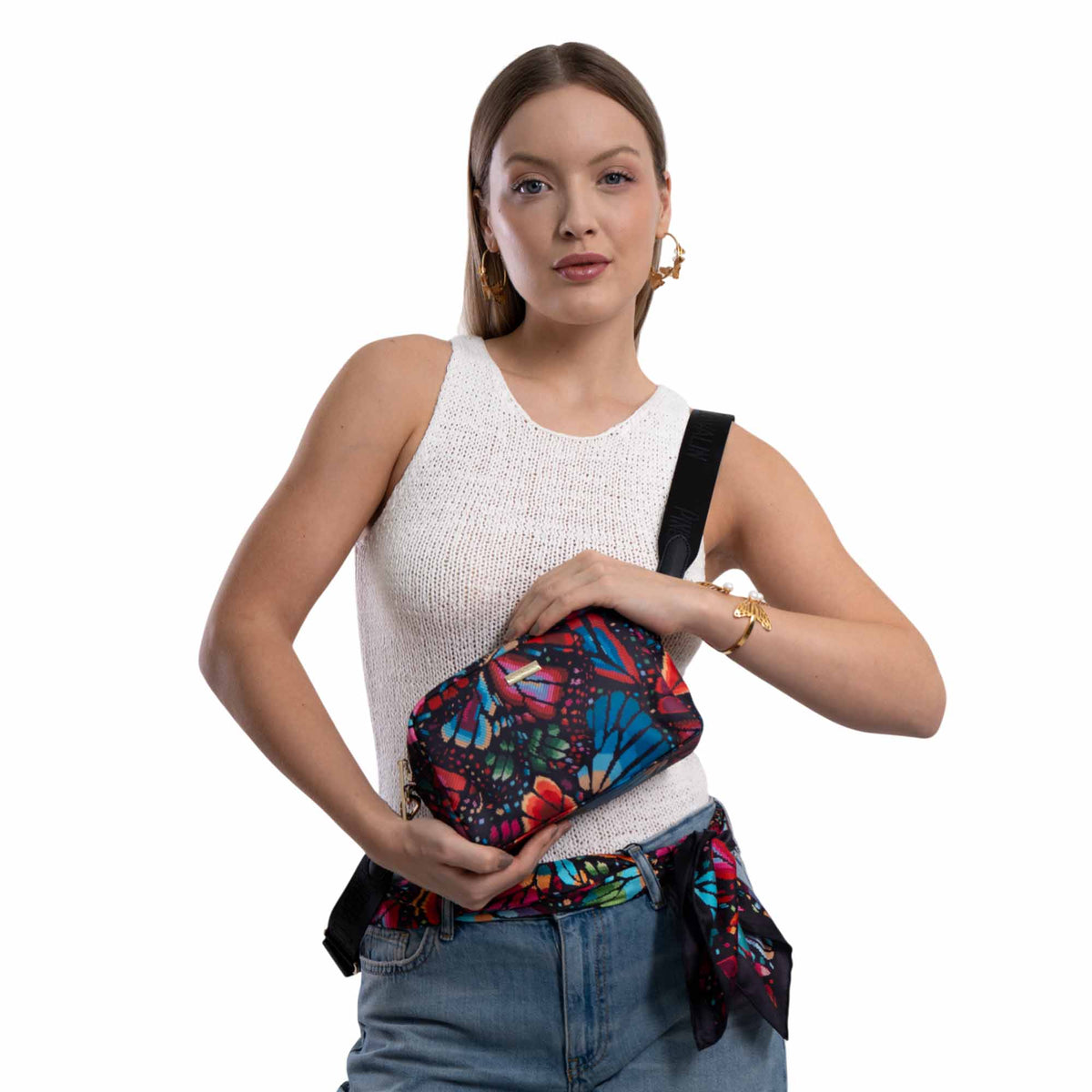 Crossbody Muxan Nylon Mariposa Bordada