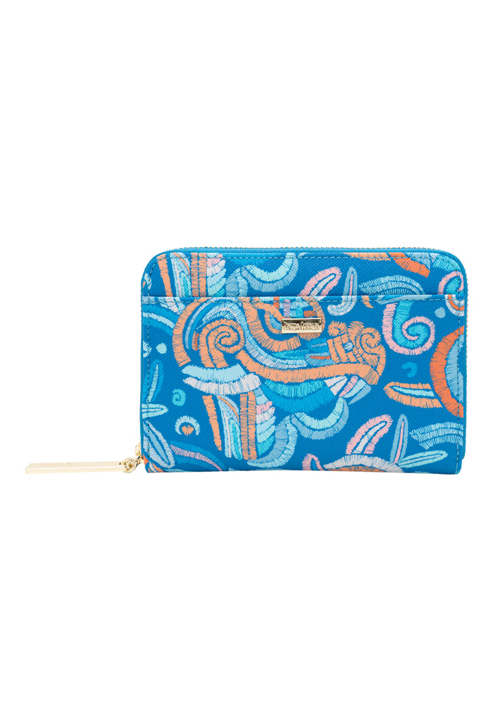 Cartera Mediana Saffiano Quetzalcóatl Azul