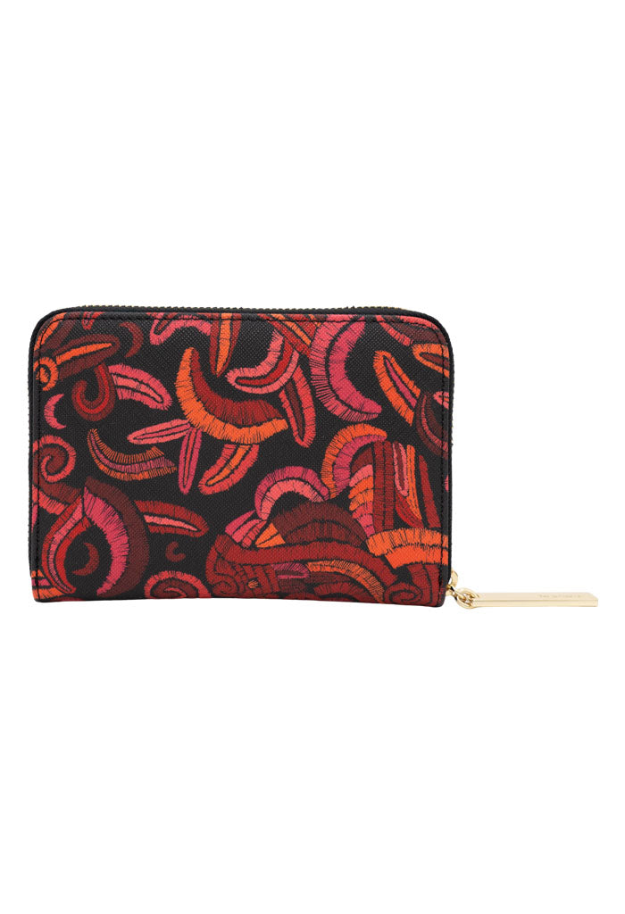 Cartera Mediana Saffiano Quetzalcóatl Negro/Rojo