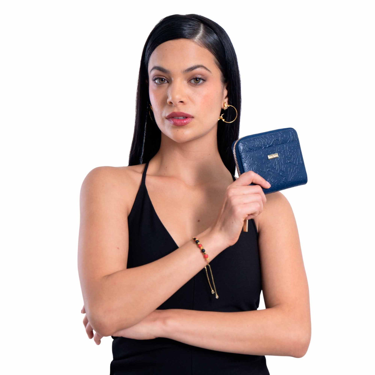 Cartera Chica Piel Grabado Cempasúchil
