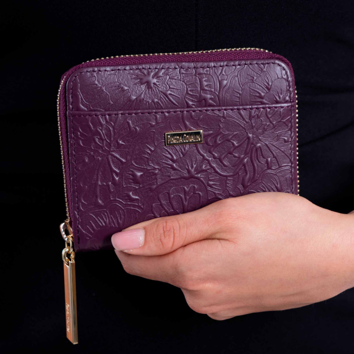 Cartera Chica Piel Grabado Cempasúchil