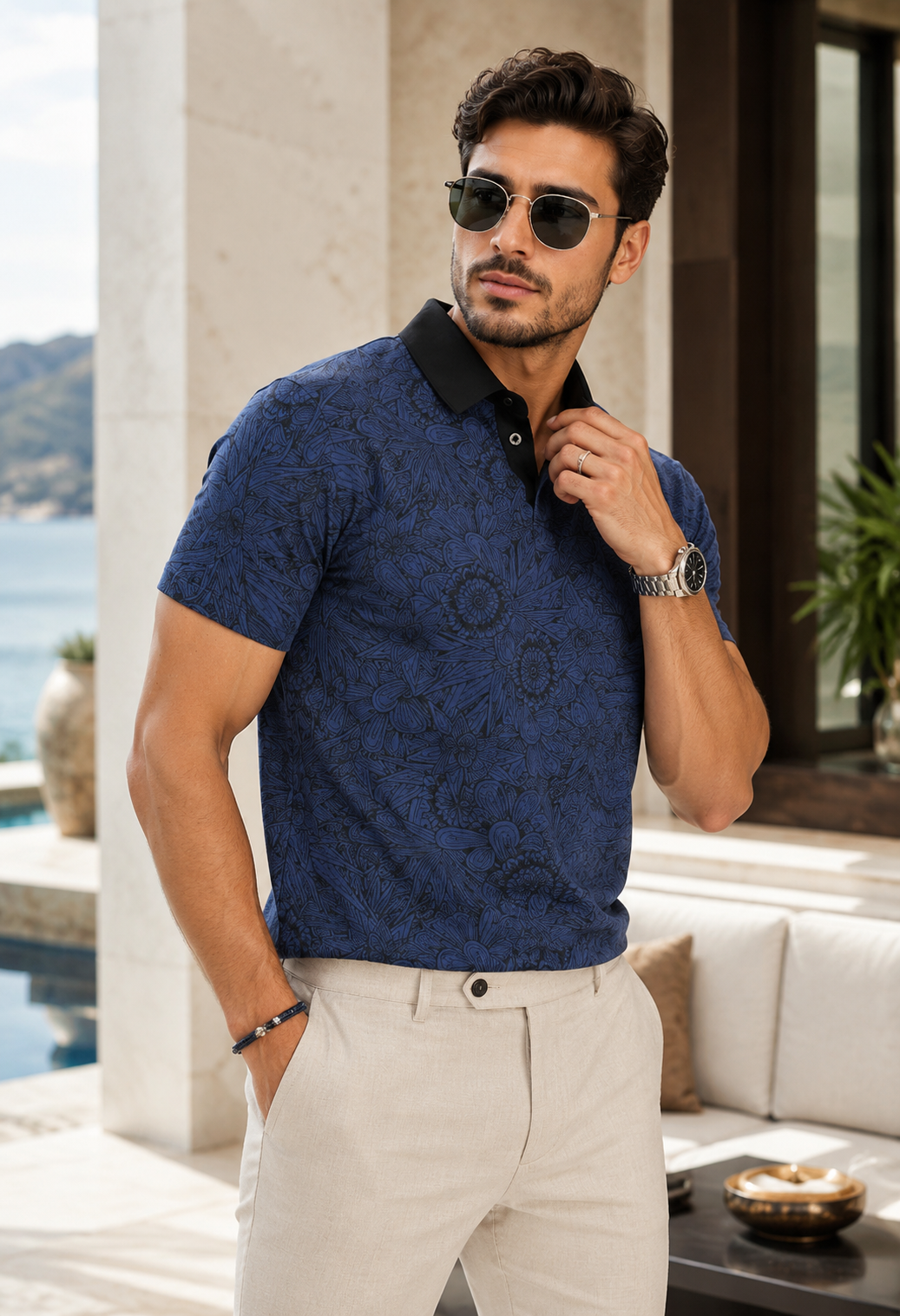 Camisa Polo Kutz Santuario Cactáceas Marino