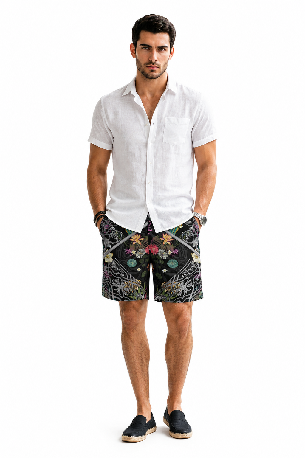 Shorts Amatl Cactáceas Jardín Botánico Negro