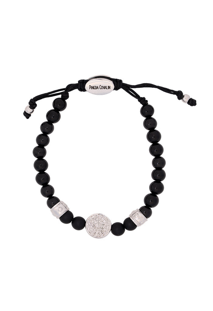 Pulsera San Benito Ónix 2 Separadores Baño Rodio