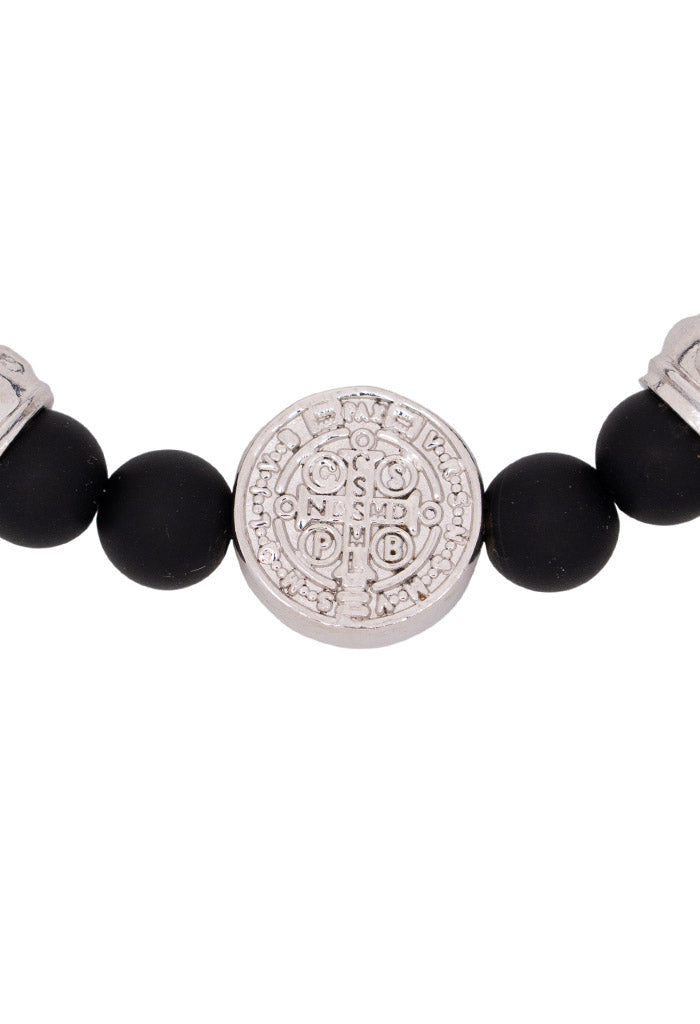 Pulsera San Benito Ónix 2 Separadores Baño Rodio