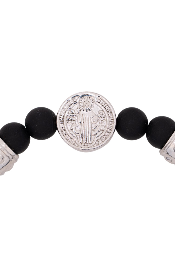 Pulsera San Benito Ónix 2 Separadores Baño Rodio