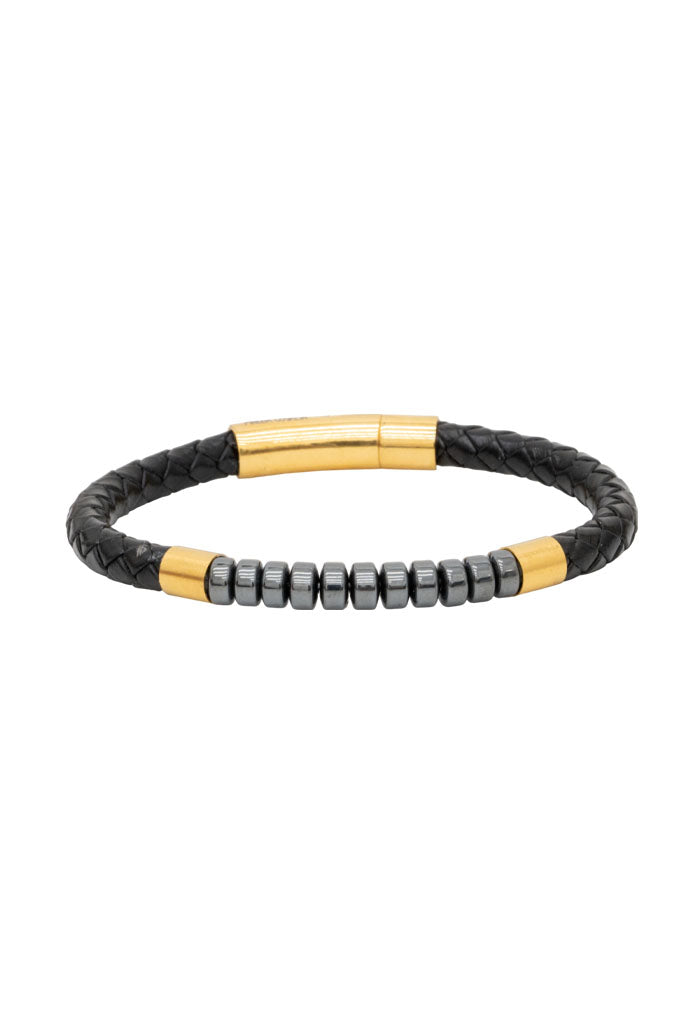 Pulsera Piel Acero Inoxidable y Hematitas