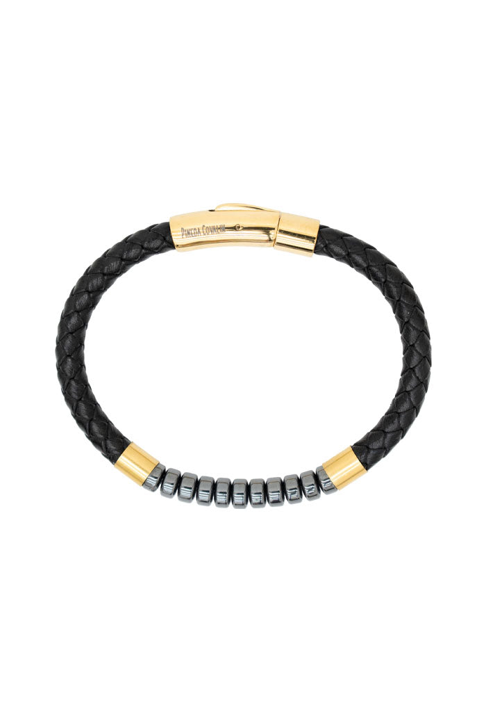 Pulsera Piel Acero Inoxidable y Hematitas