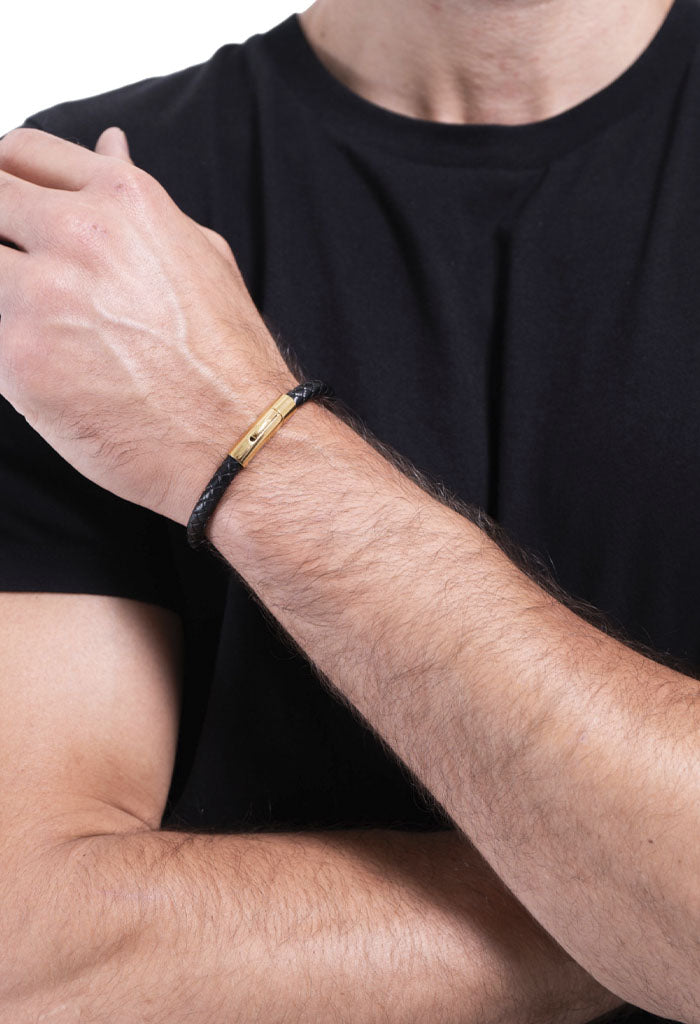 Pulsera Piel Acero Inoxidable y Hematitas