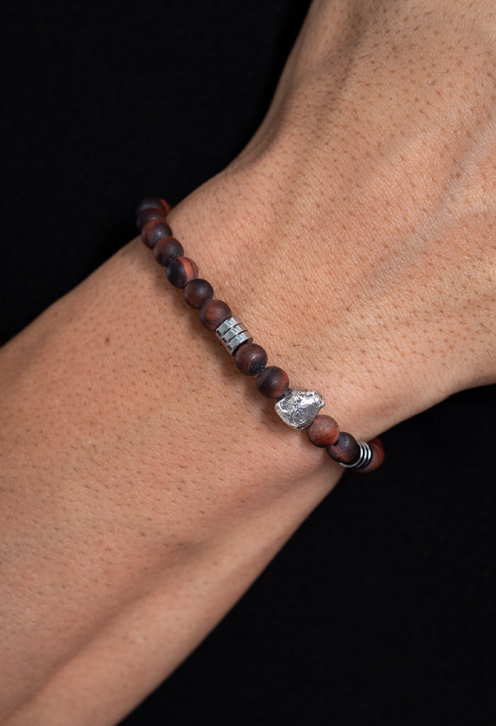 Pulsera Dualidad Cabeza De Jaguar Ojo De Tigre Rojo