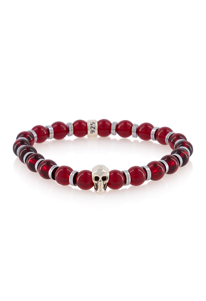 Pulsera Tzompantli hematita plana Cristal Rojo