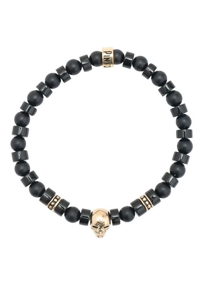 Pulsera Tzompantli Onyx Mate Calavera Dorada