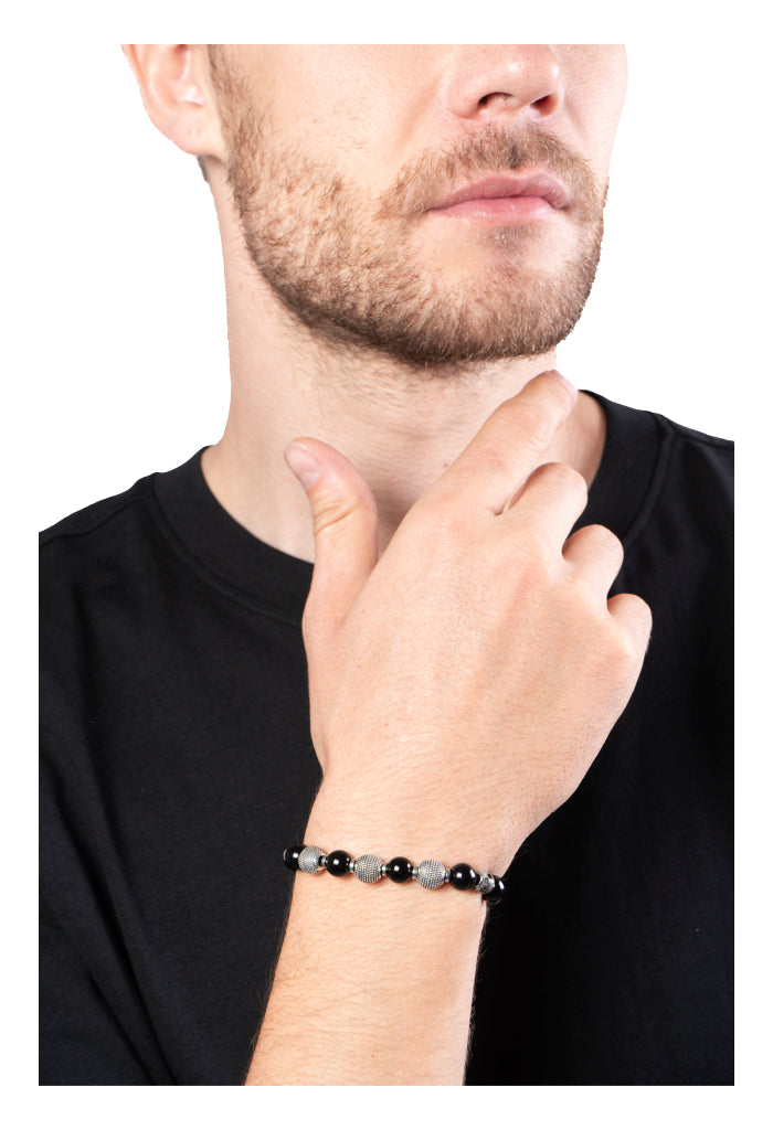 Pulsera Onix Brillo Dijes Plata