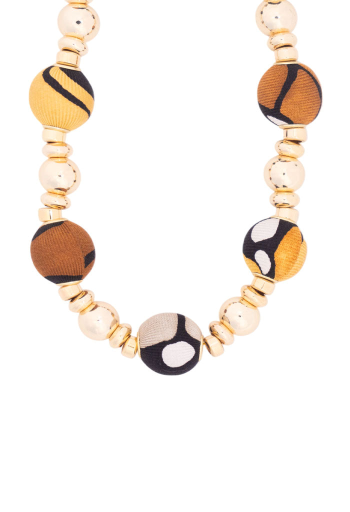 Collar Bolitas Seda Chapa Oro  Mariposa Monarca