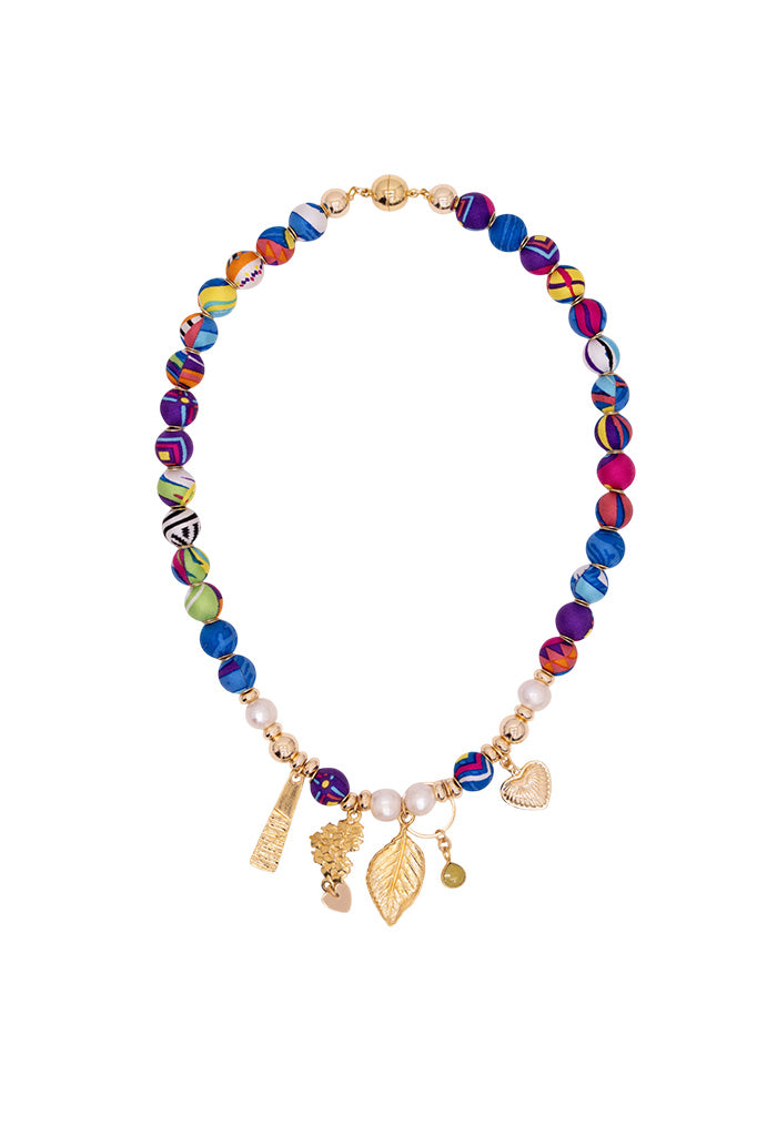 Collar Redondo Bolitas Seda Dijes De Libertad