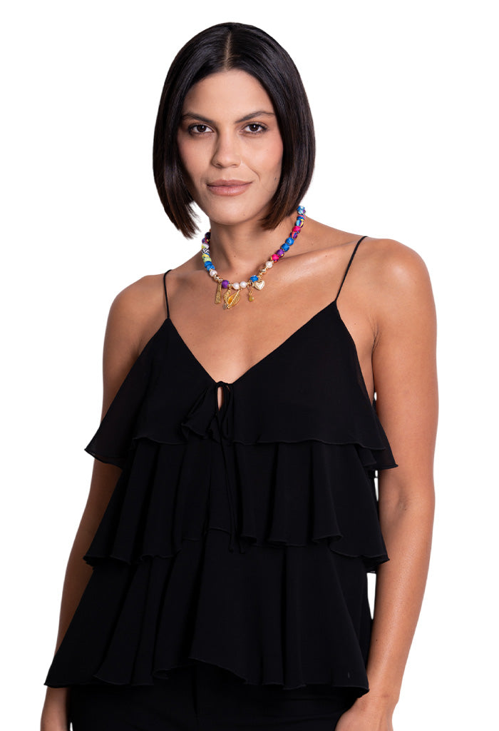 Collar Redondo Bolitas Seda Dijes De Libertad
