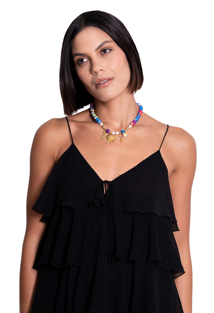 Collar Redondo Bolitas Seda Dijes De Libertad