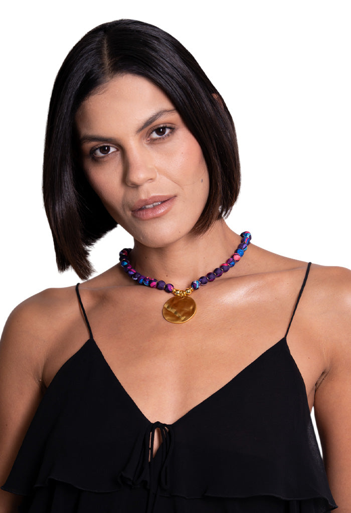 Collar Bolitas Seda Dije Circular