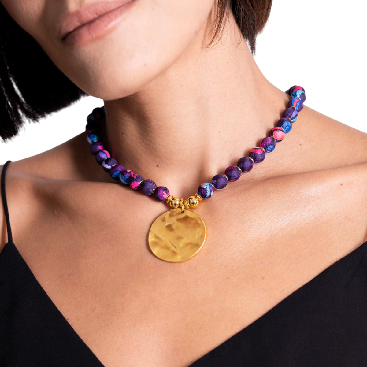 Collar Bolitas Seda Dije Circular