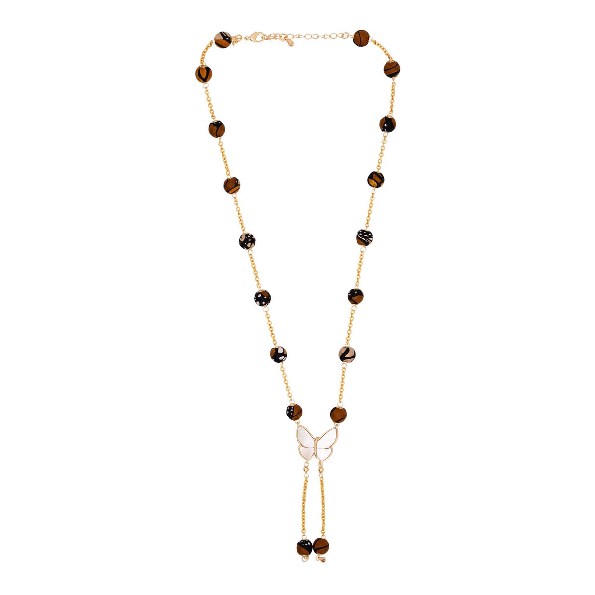 Collar Mini Bolitas Seda Mariposa Monarca Madre Perla