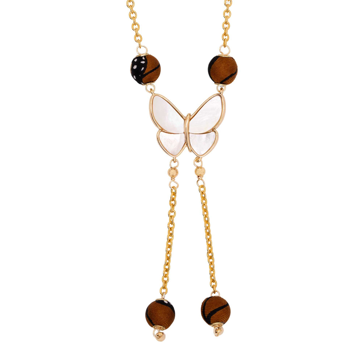 Collar Mini Bolitas Seda Mariposa Monarca Madre Perla