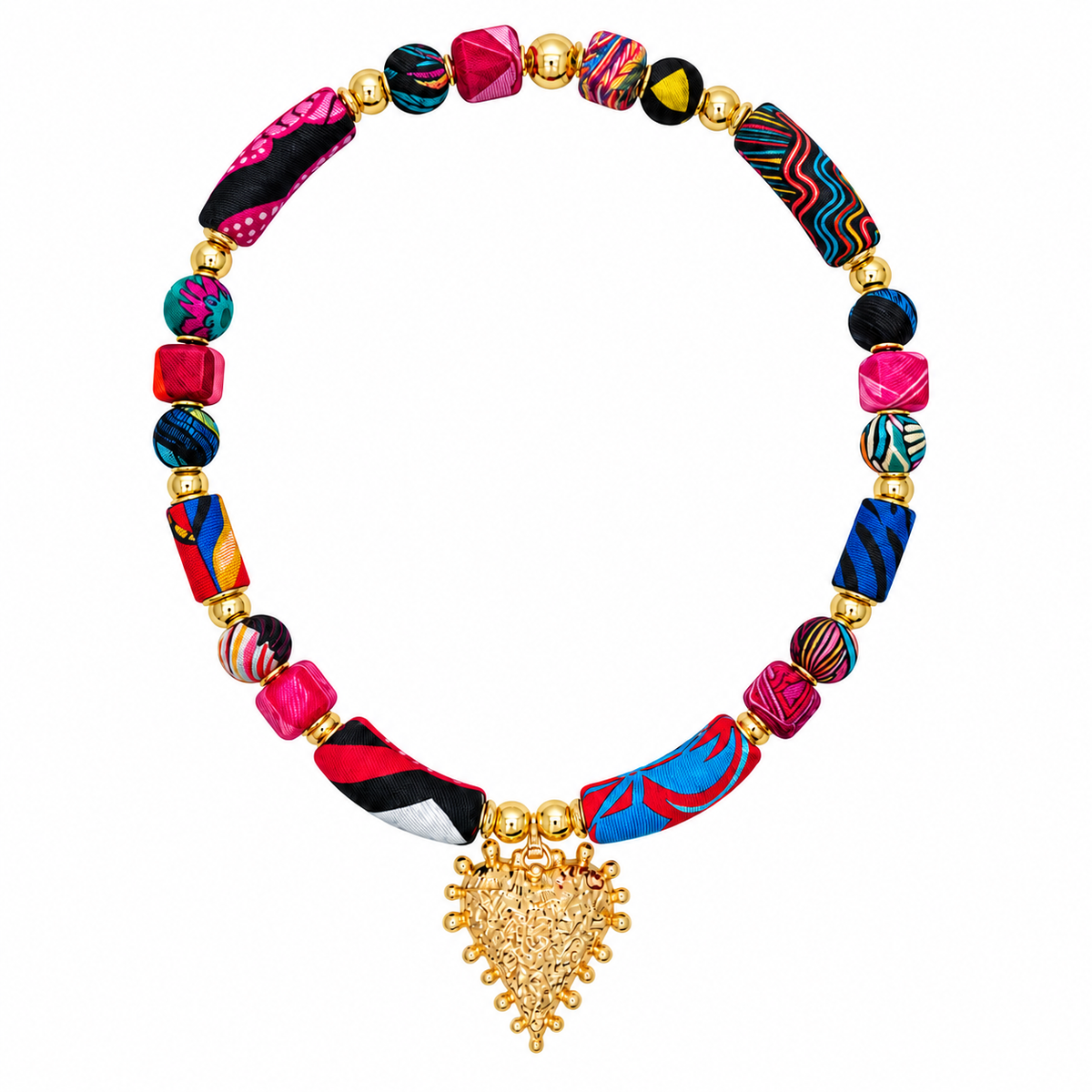 Collar Cilindro Seda Centro Corazón