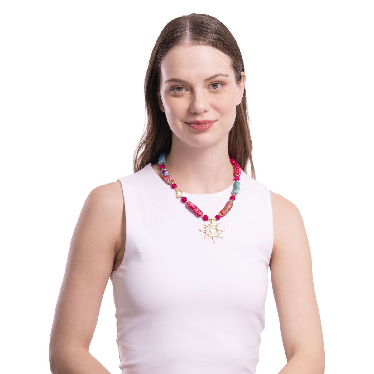 Collar Tubos Cilindro Seda con Elemento Sol