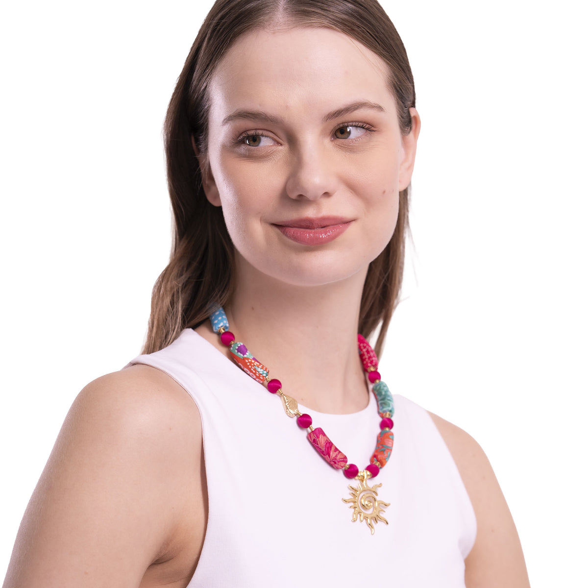 Collar Tubos Cilindro Seda con Elemento Sol