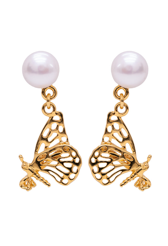 Aretes Mariposa Monarca Perla cultivada
