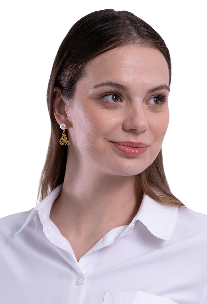 Aretes Mariposa Monarca Perla cultivada