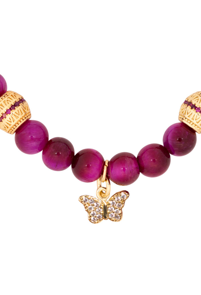 Pulsera Mariposa Ojo Tigre Rosa