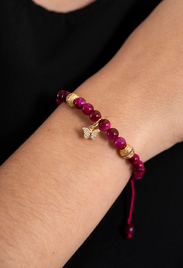 Pulsera Mariposa Ojo Tigre Rosa