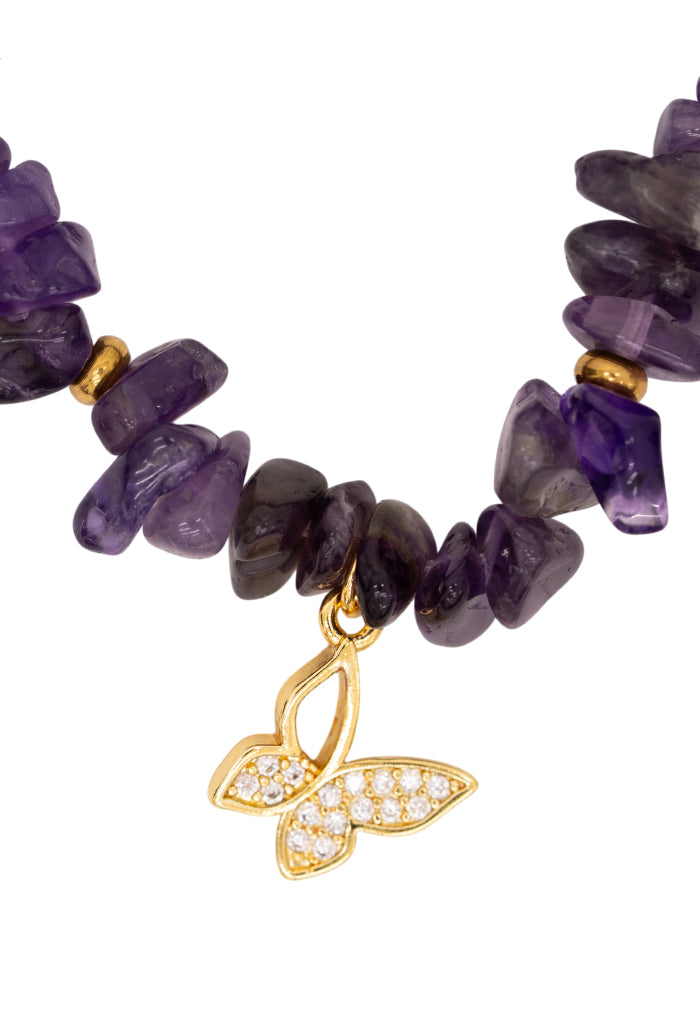Pulsera Mariposa Amatista Morado y Zirconias