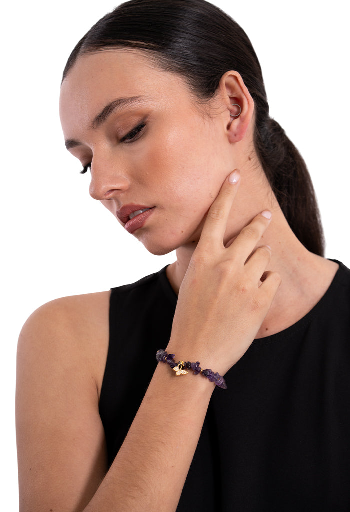 Pulsera Mariposa Amatista Morado y Zirconias
