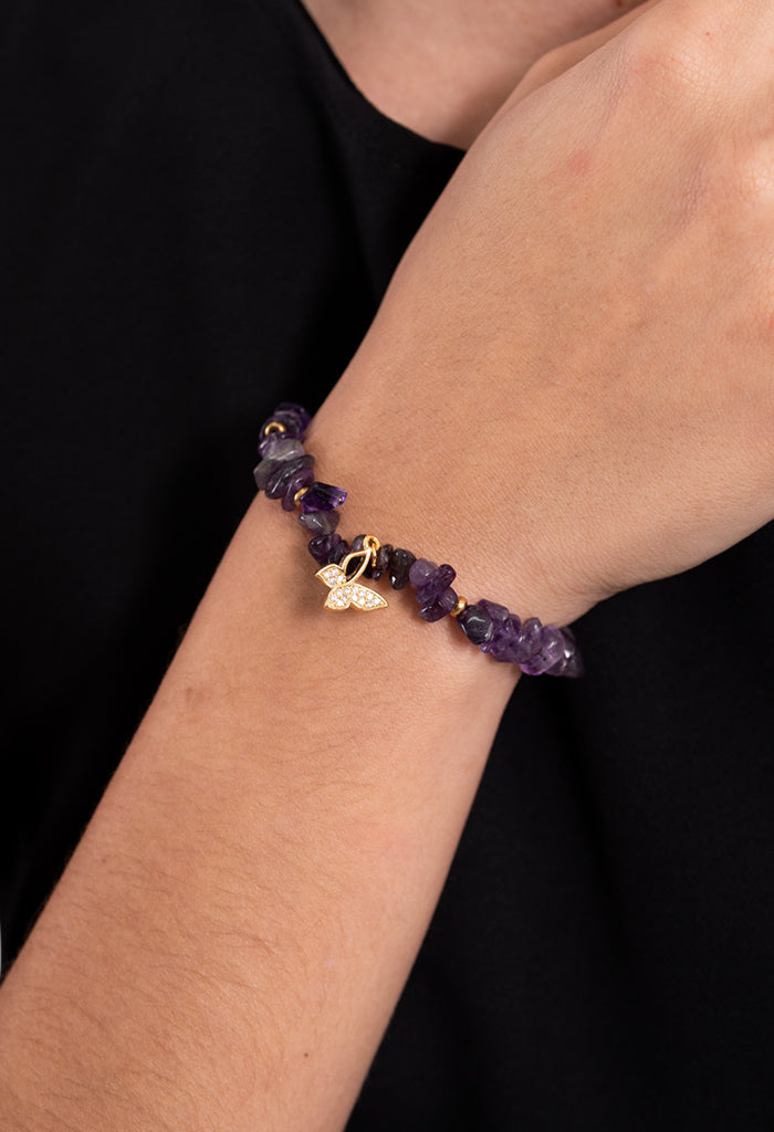 Pulsera Mariposa Amatista Morado y Zirconias