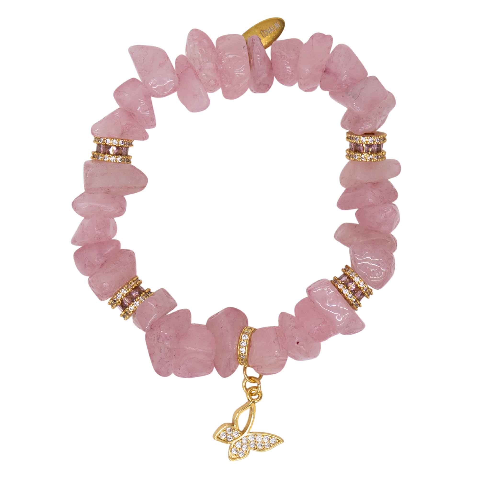 Pulsera Cuarzo Rosa Dije Mariposa