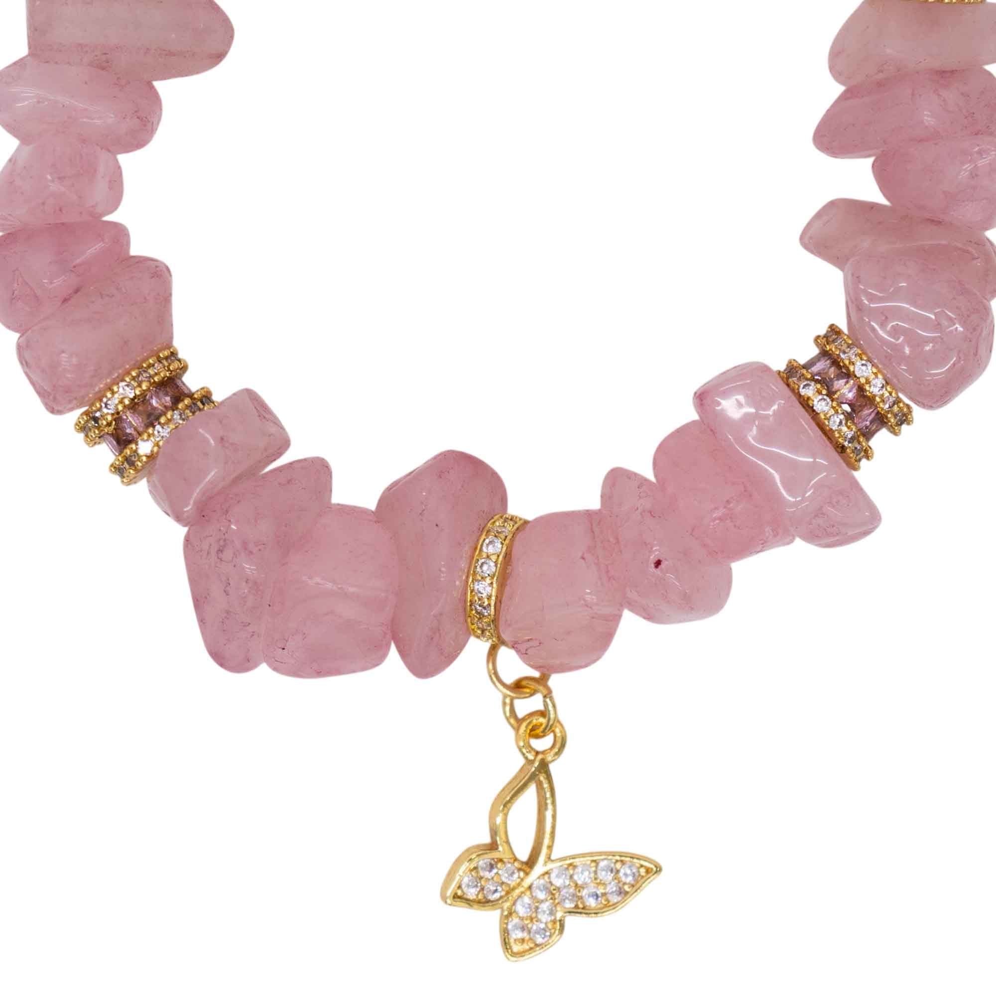 Pulsera Cuarzo Rosa Dije Mariposa