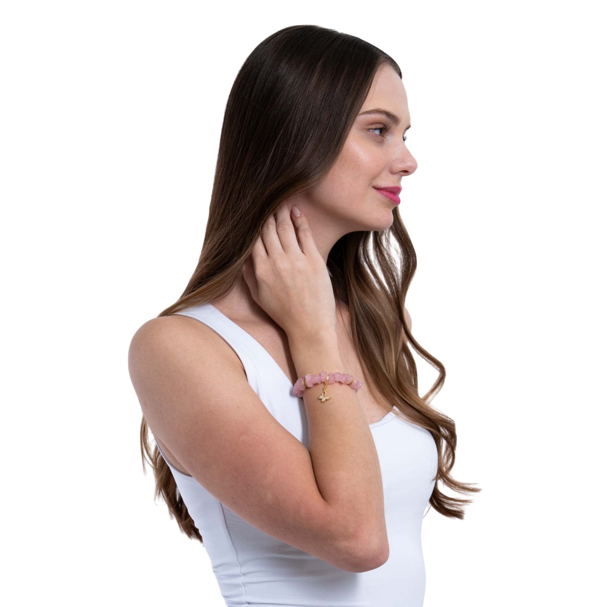 Pulsera Cuarzo Rosa Dije Mariposa
