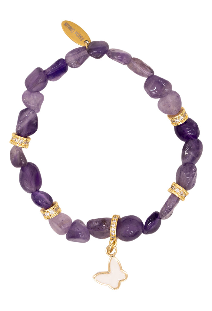 Pulsera Mariposa Blanca Amatista Morado