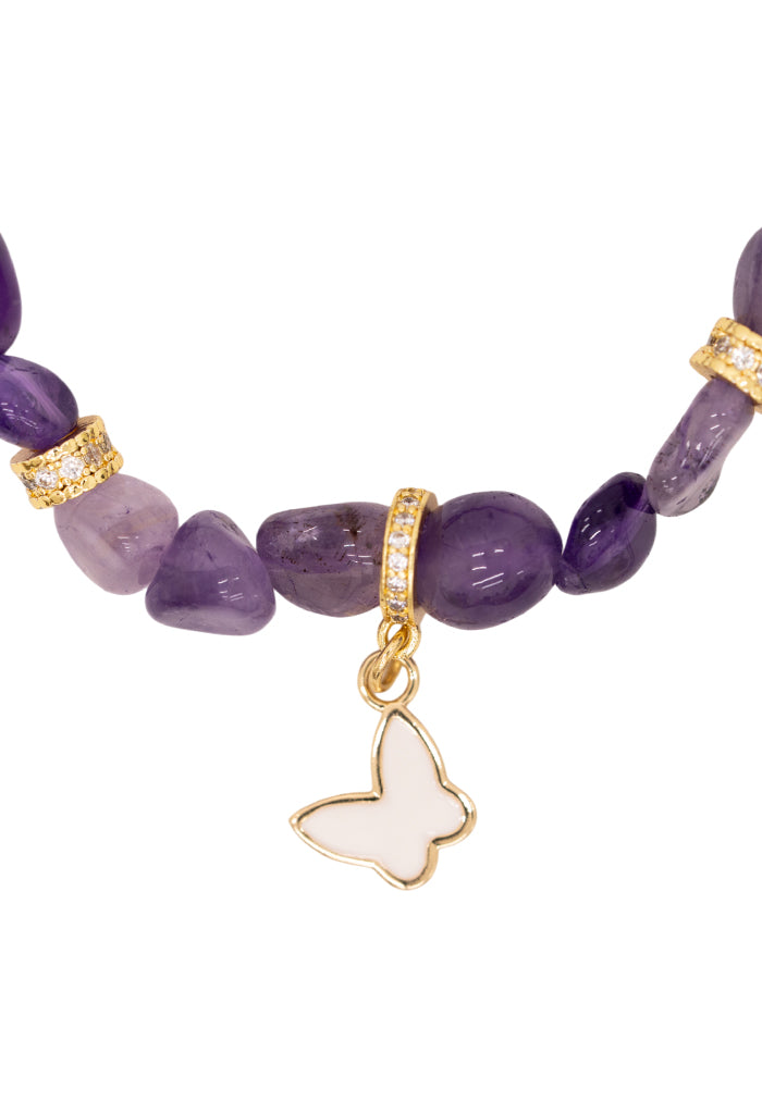 Pulsera Mariposa Blanca Amatista Morado