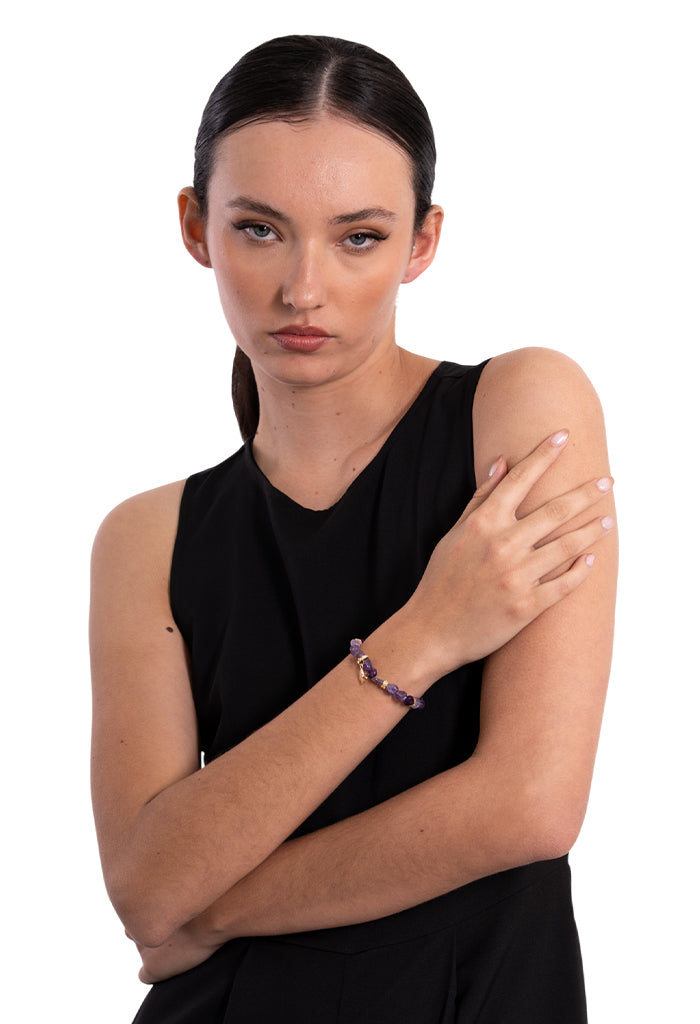 Pulsera Mariposa Blanca Amatista Morado
