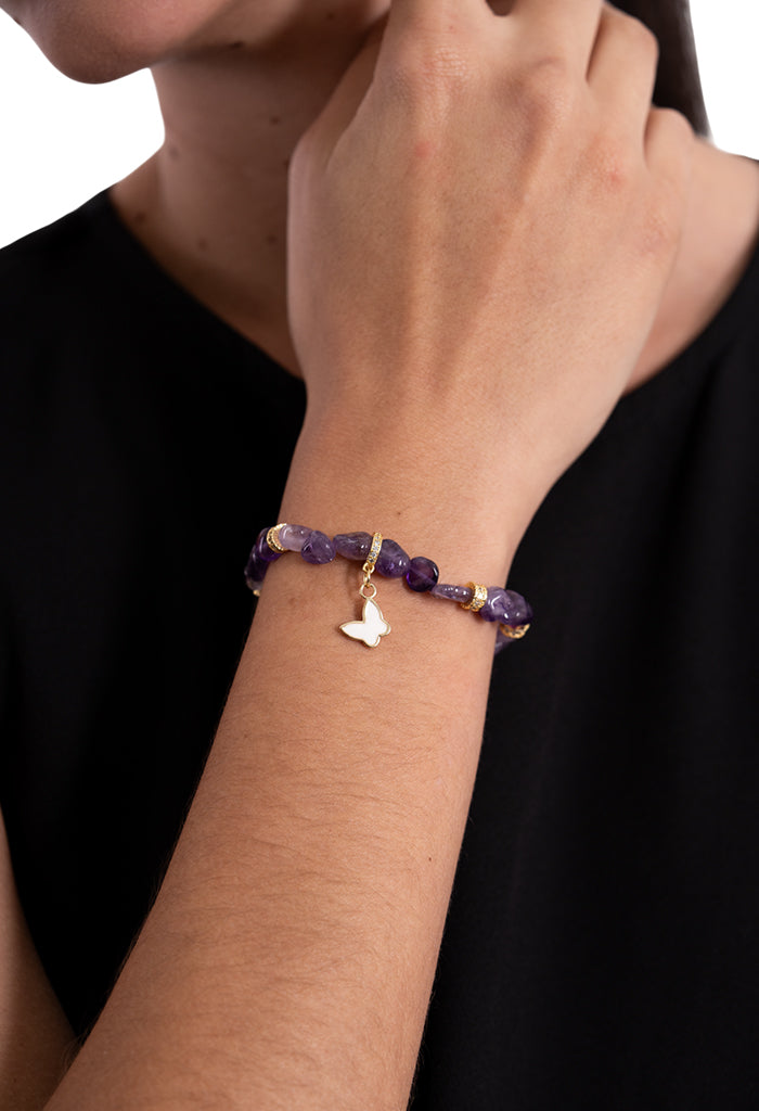 Pulsera Mariposa Blanca Amatista Morado