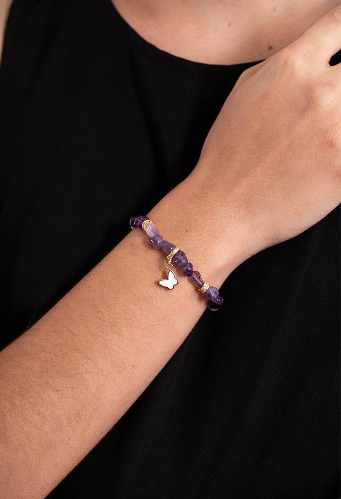 Pulsera Mariposa Blanca Amatista Morado