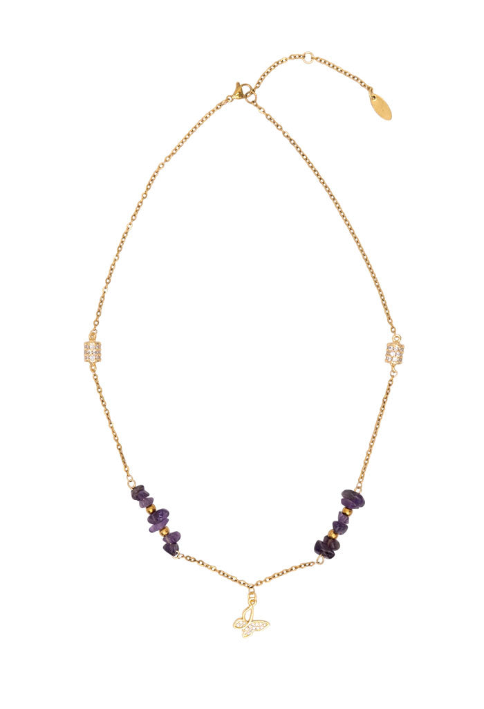 Collar Mariposa Amatista Zirconia Blanca