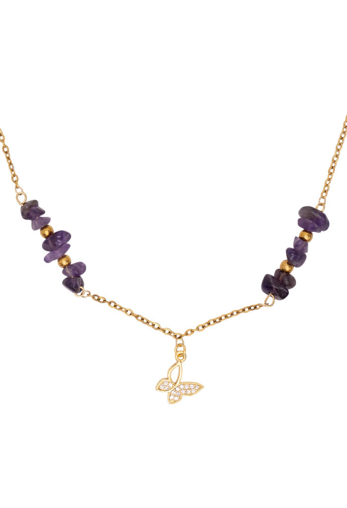 Collar Mariposa Amatista Zirconia Blanca