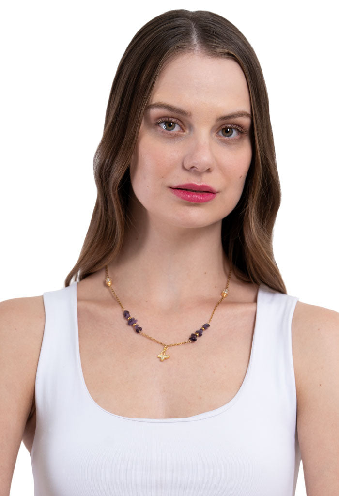 Collar Mariposa Amatista Zirconia Blanca